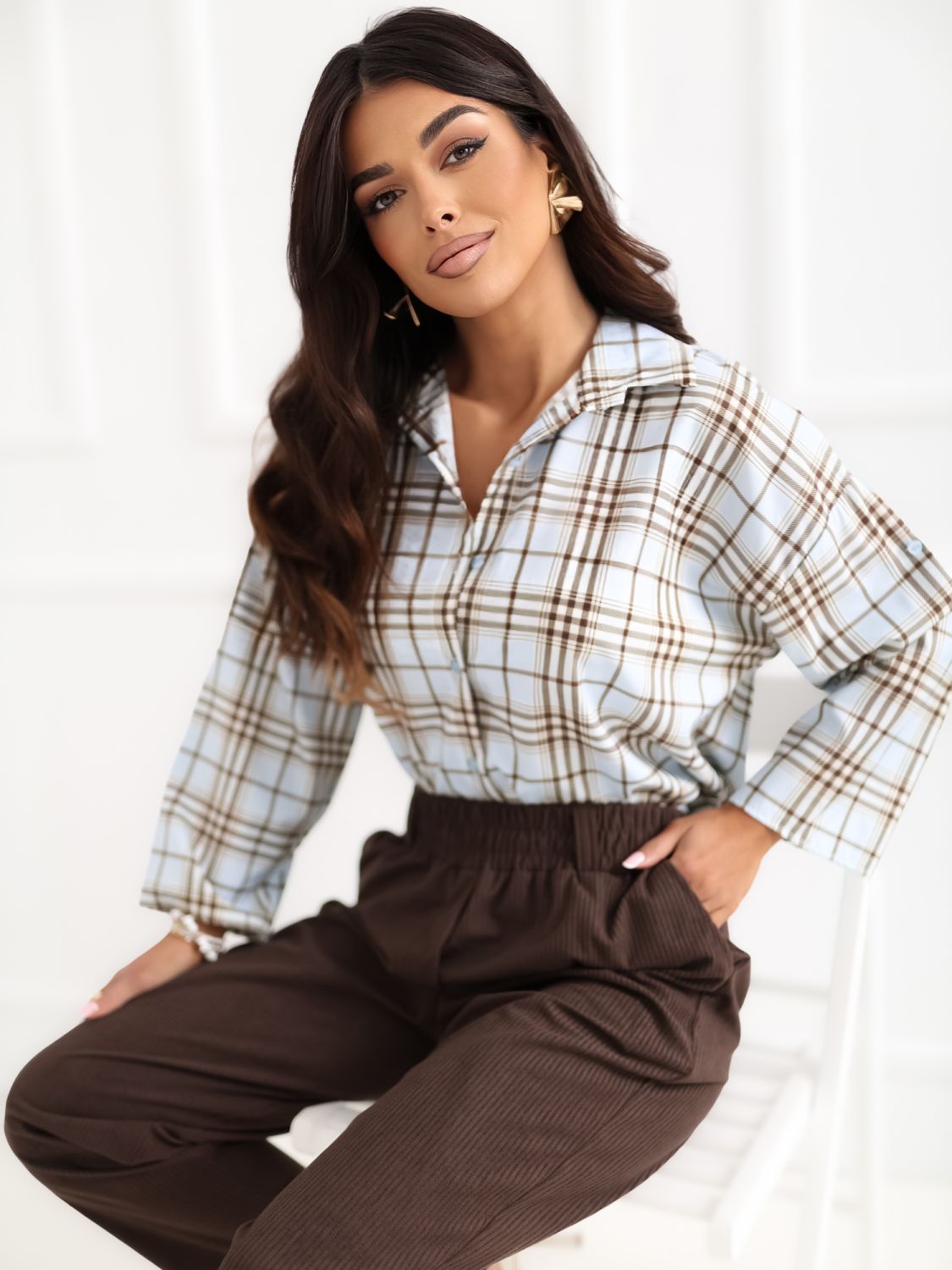 Svetlomodra karirana srajca