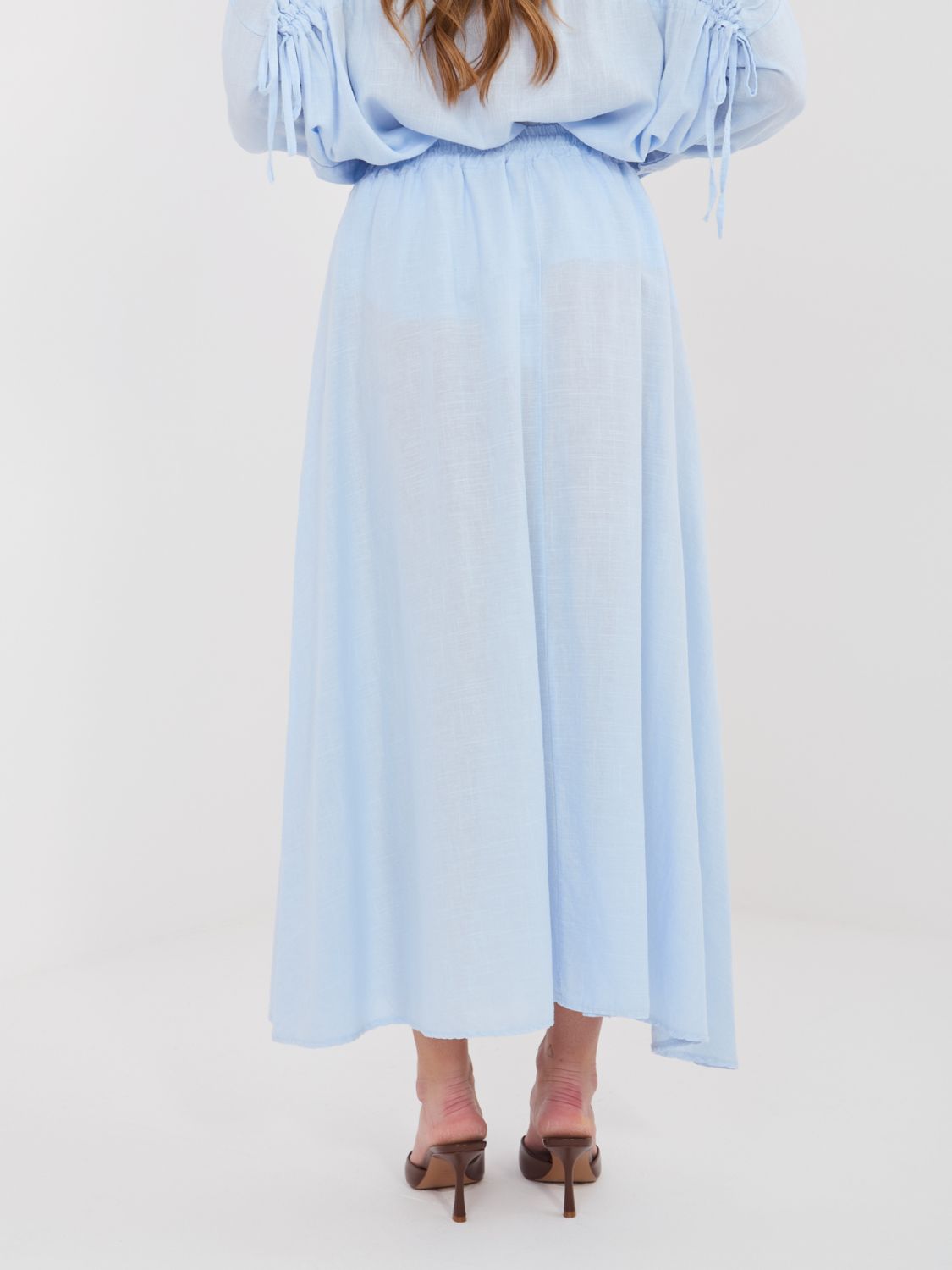 Svetlo modro midi krilo z zavezovanjem