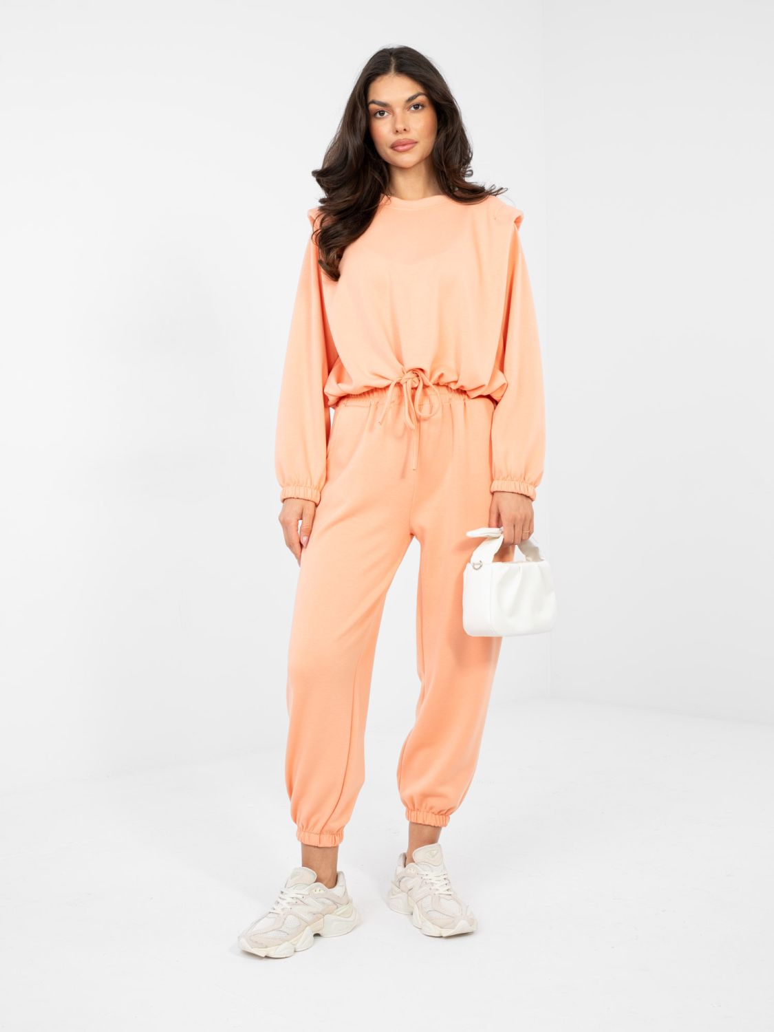 Ženski oranžni komplet z zavezovanjem in dolgimi rokavi