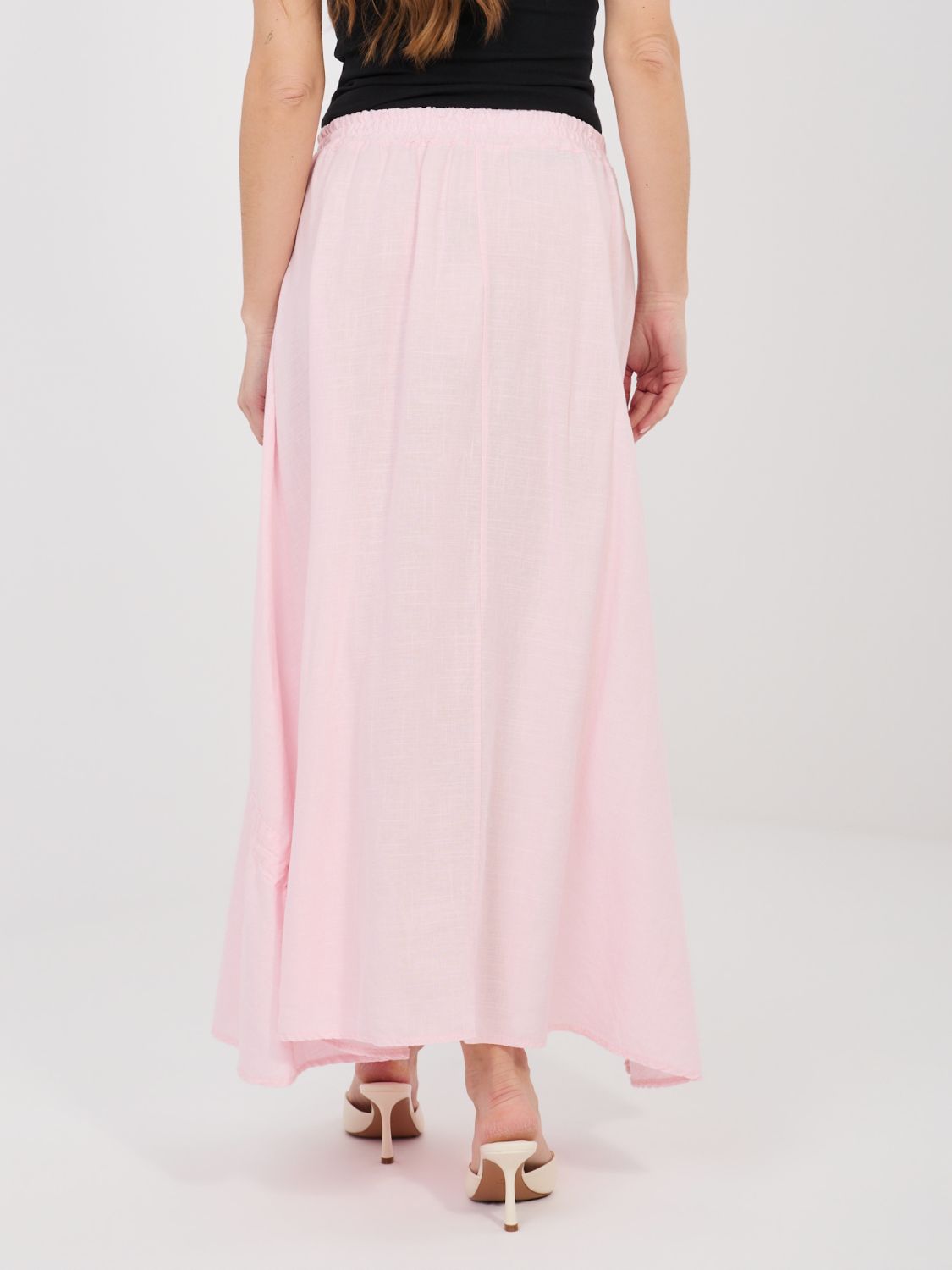 Svetlo roza midi krilo z zavezovanjem