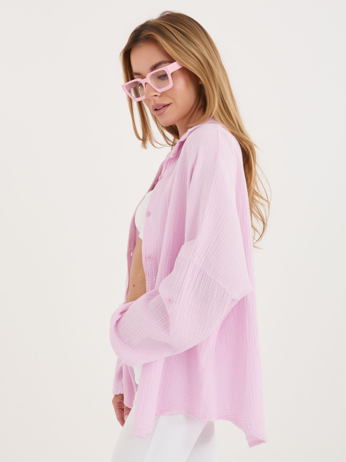 Svetlo roza bombažna srajca s klasičnim ovratnikom