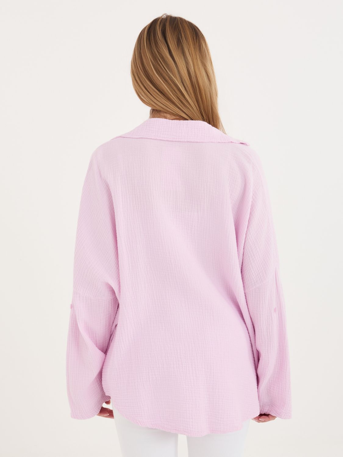 Svetlo roza bombažna srajca s klasičnim ovratnikom