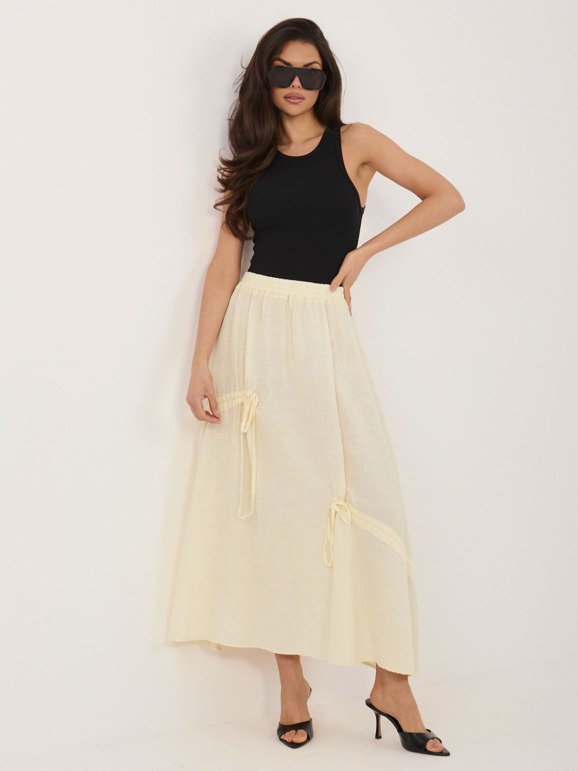 Rumeno midi krilo z zavezovanjem