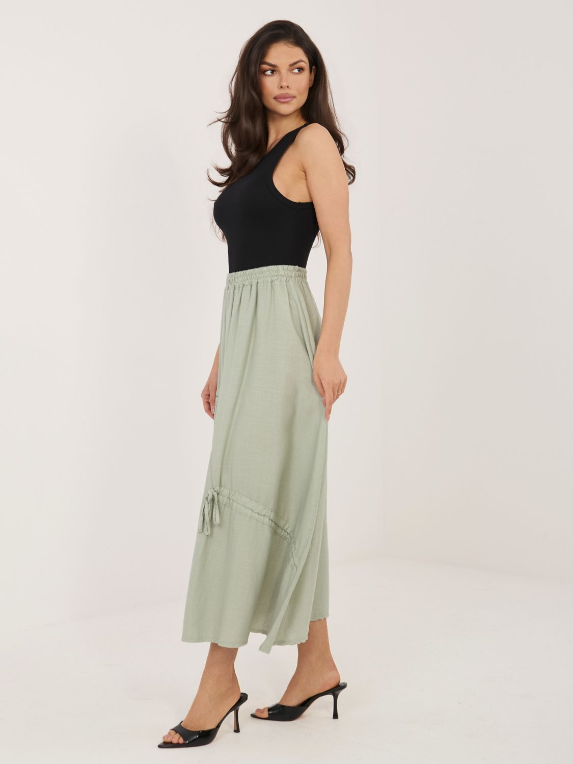 Khaki midi krilo z zavezovanjem