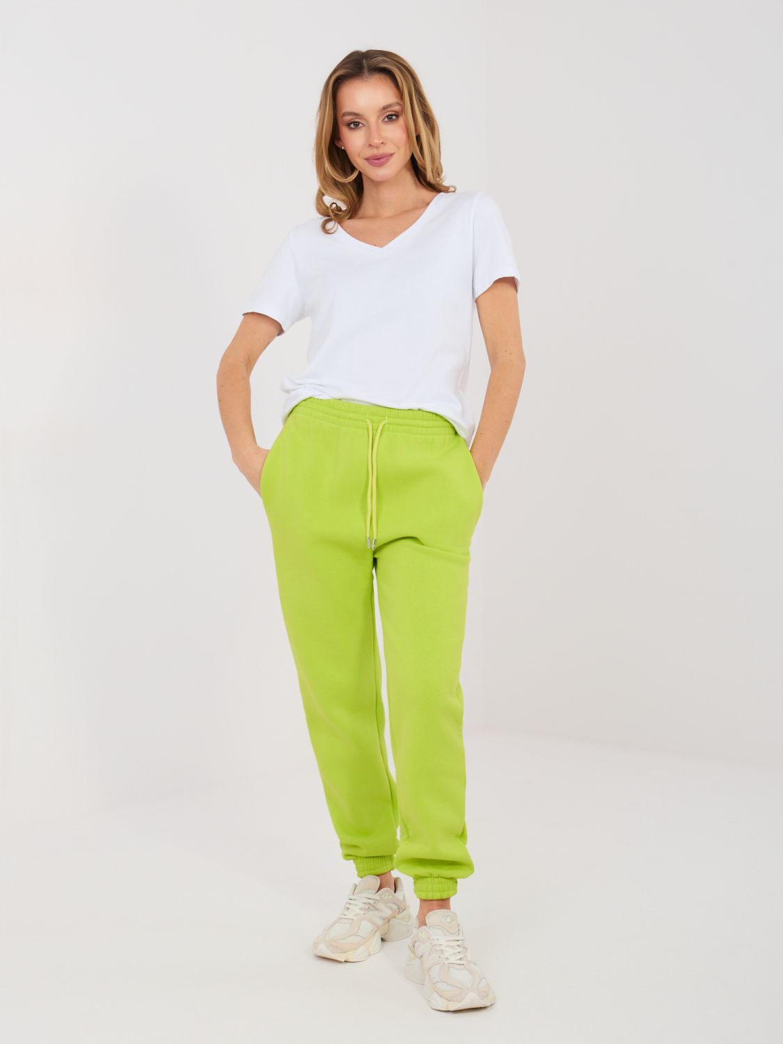 Ženski limetasto zeleni športni joggerji z visokim pasom