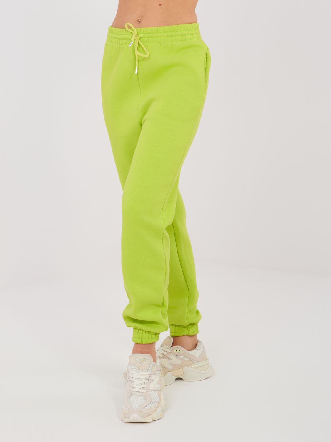 Ženski limetasto zeleni športni joggerji z visokim pasom