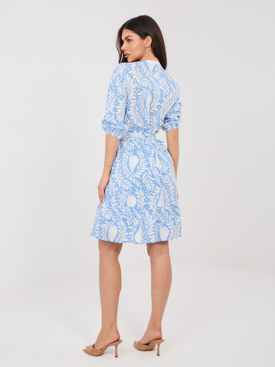 Modra obleka s potiskom in pasom