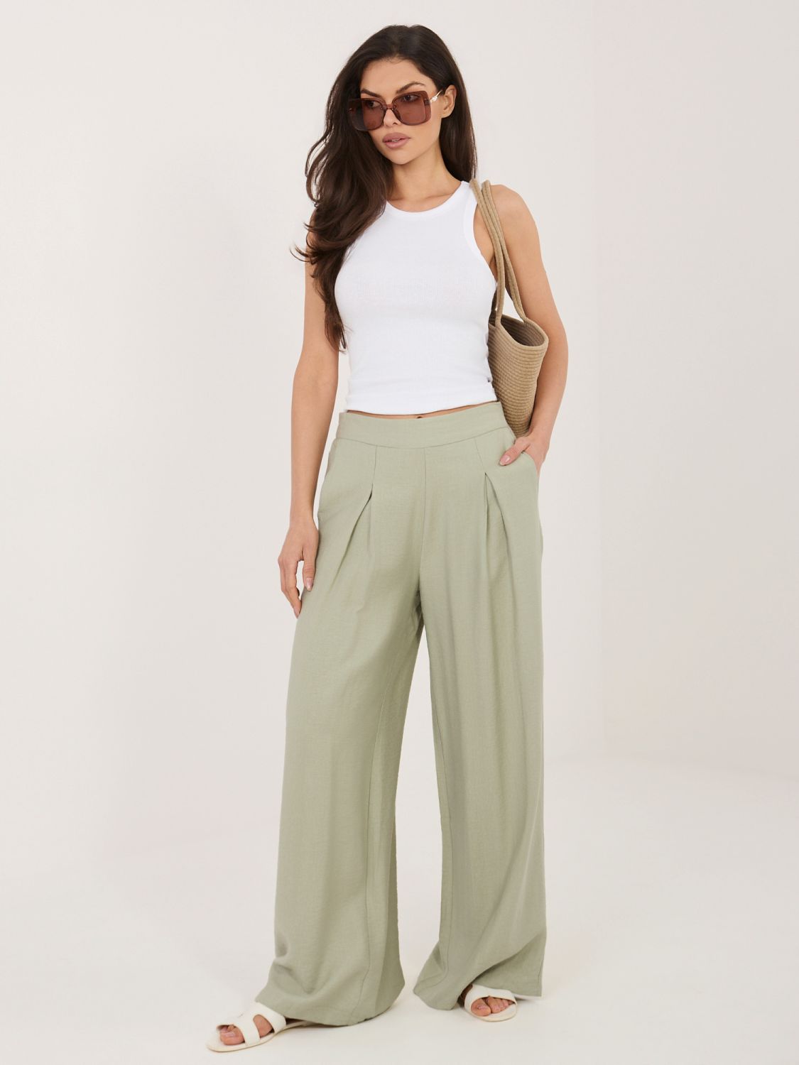 Pistacijeve palazzo hlače iz viskoze