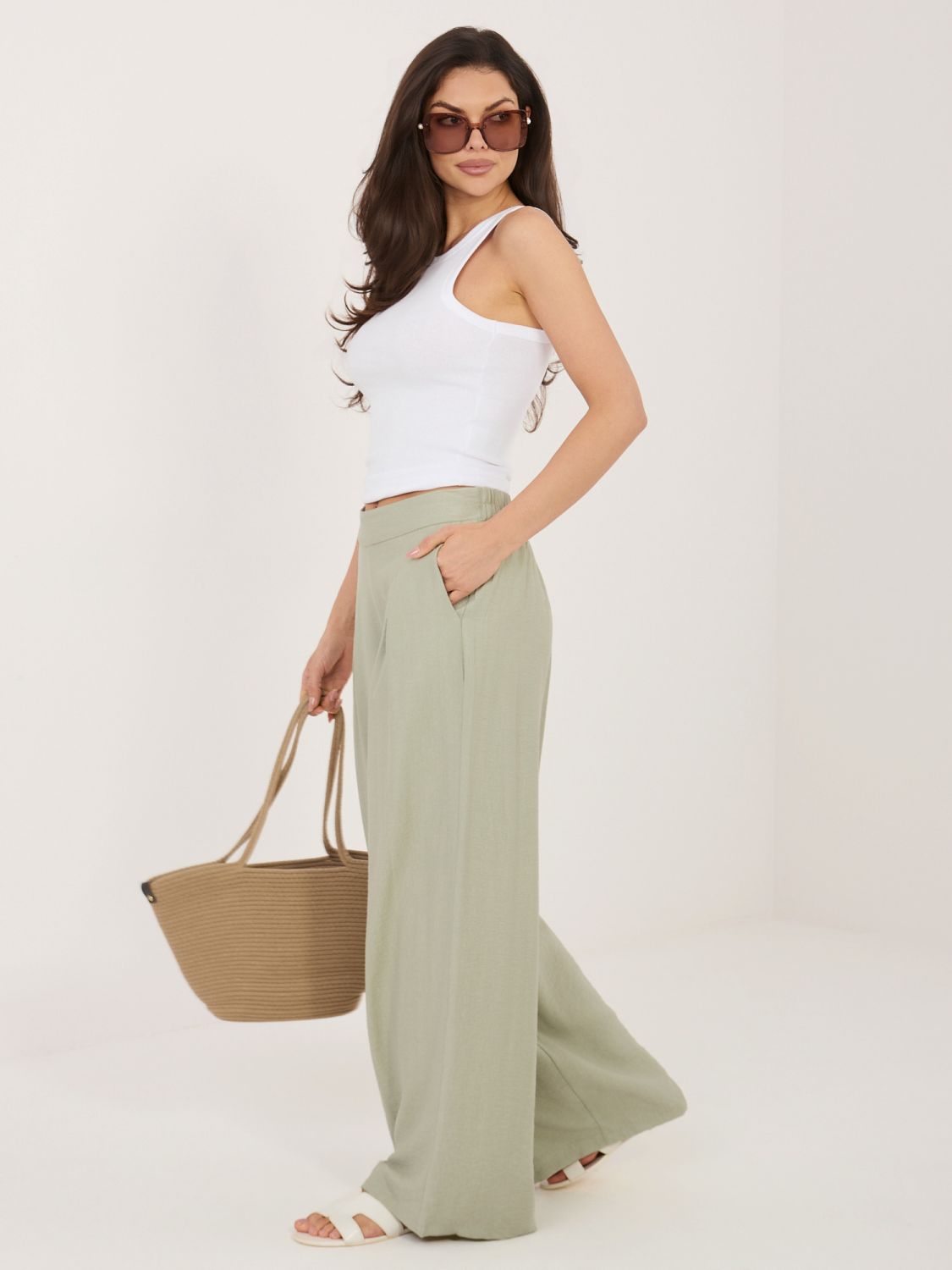 Pistacijeve palazzo hlače iz viskoze