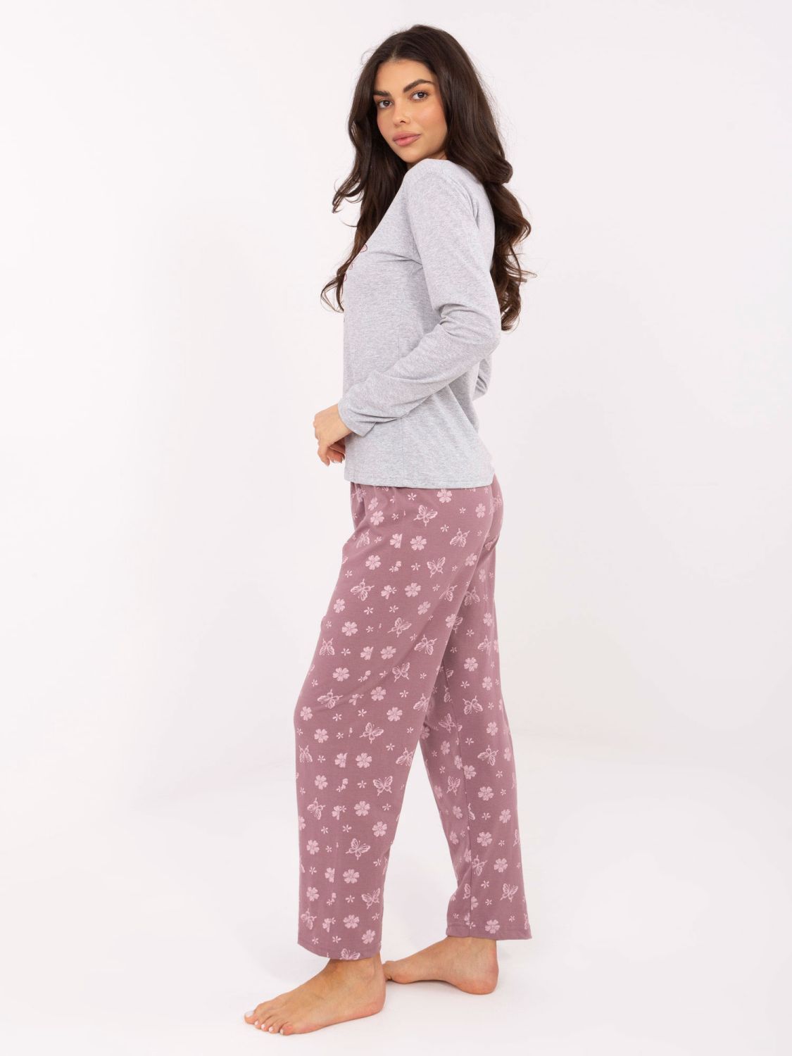 Ženska siva bombažna pižama s potiskom