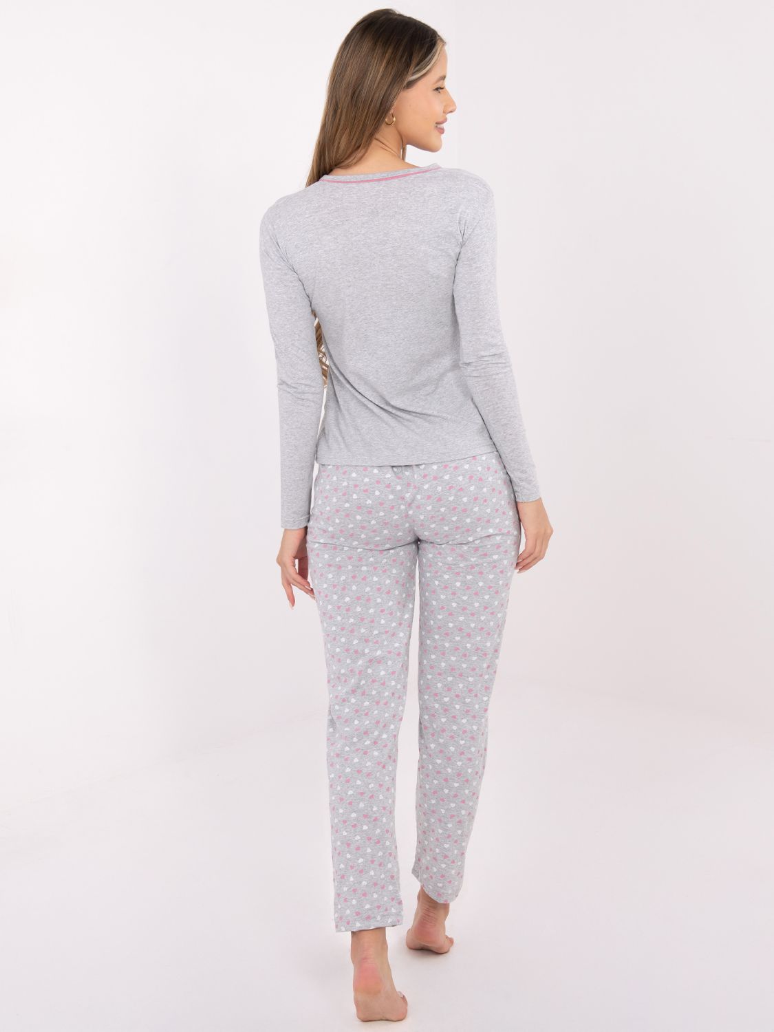Ženska bombažna pižama s potiskom, siva