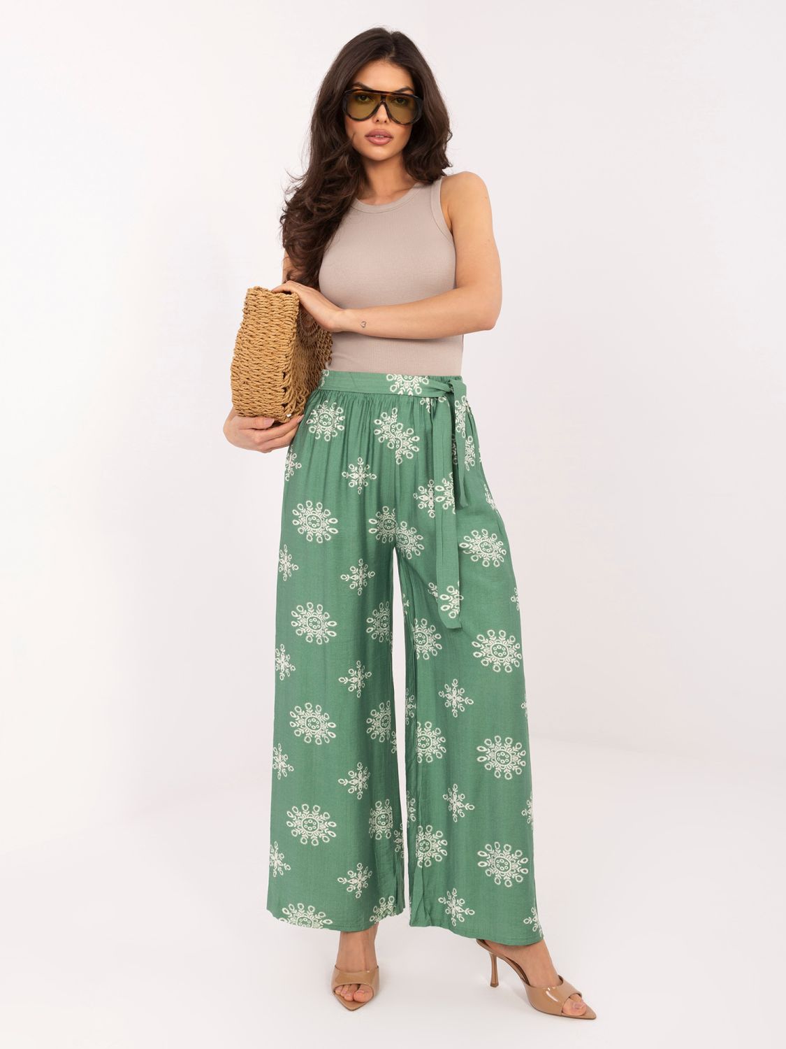 Zelene palazzo hlače s pasom