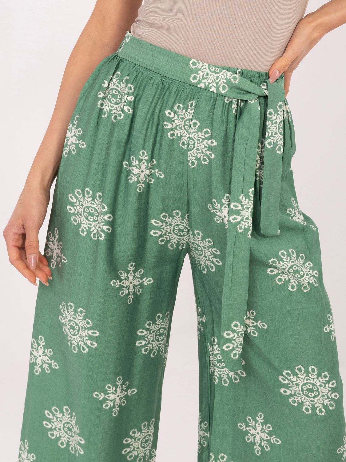 Zelene palazzo hlače s pasom