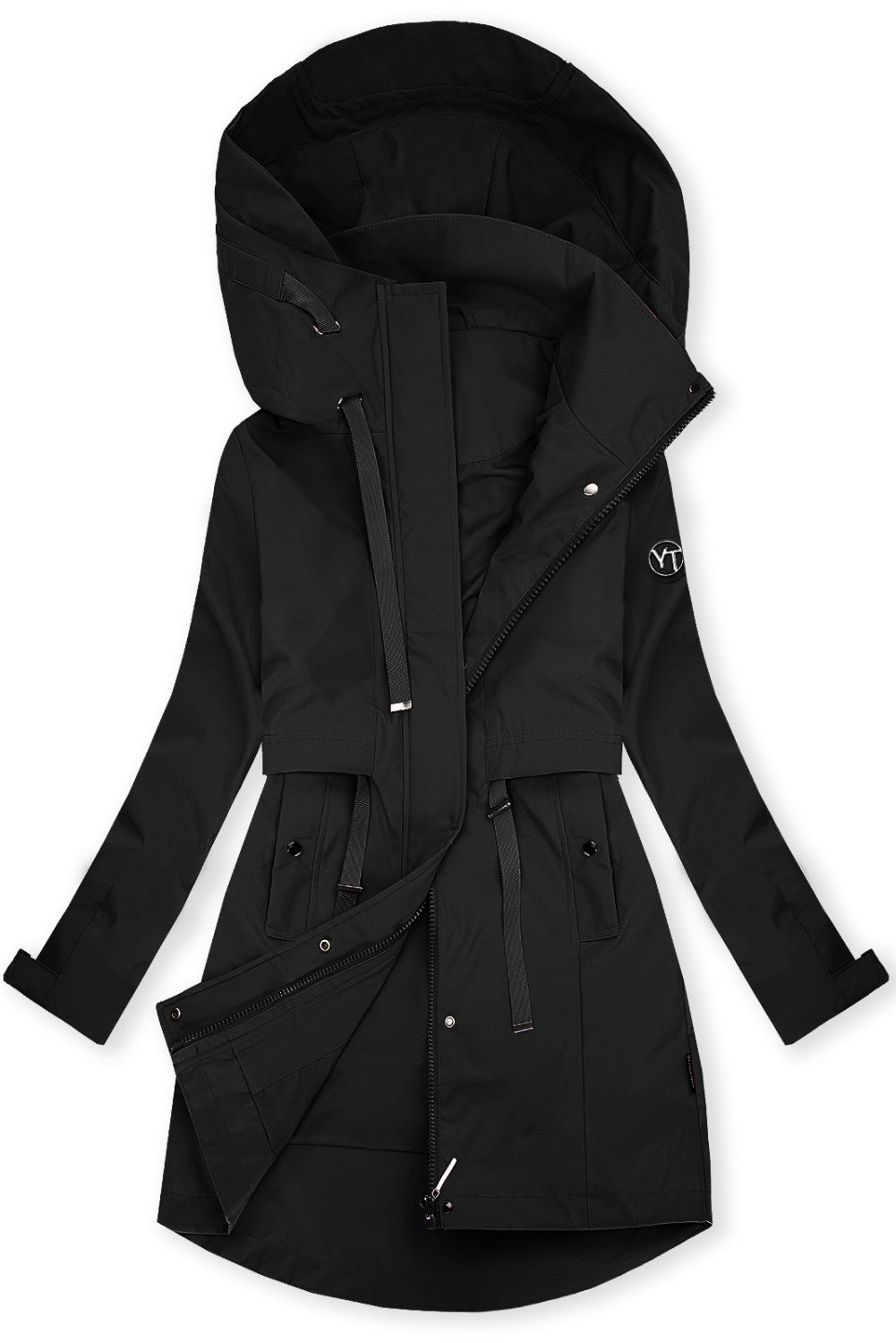 Črna spomladanska parka z veliko kapuco