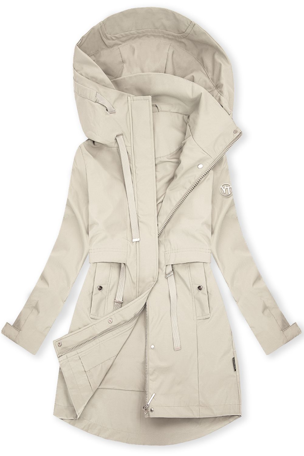 Ecru spomladanska parka z veliko kapuco