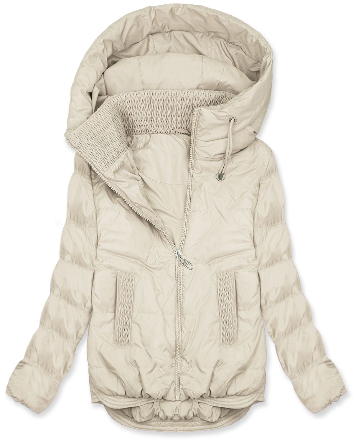 Prešita ženska pomladna jakna do pasu ecru