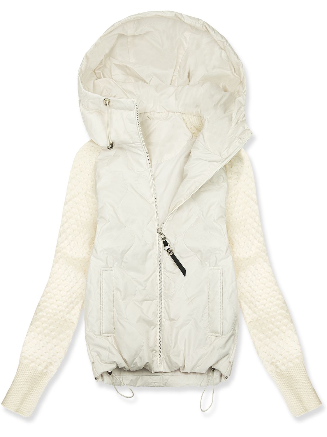 Ženska prehodna jakna s pletenimi rokavi ecru