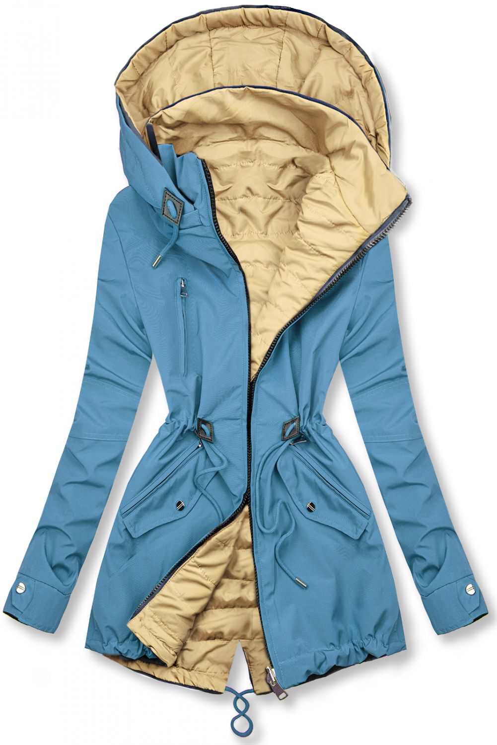 Lahka obojestranska prehodna parka jeans modra/bež