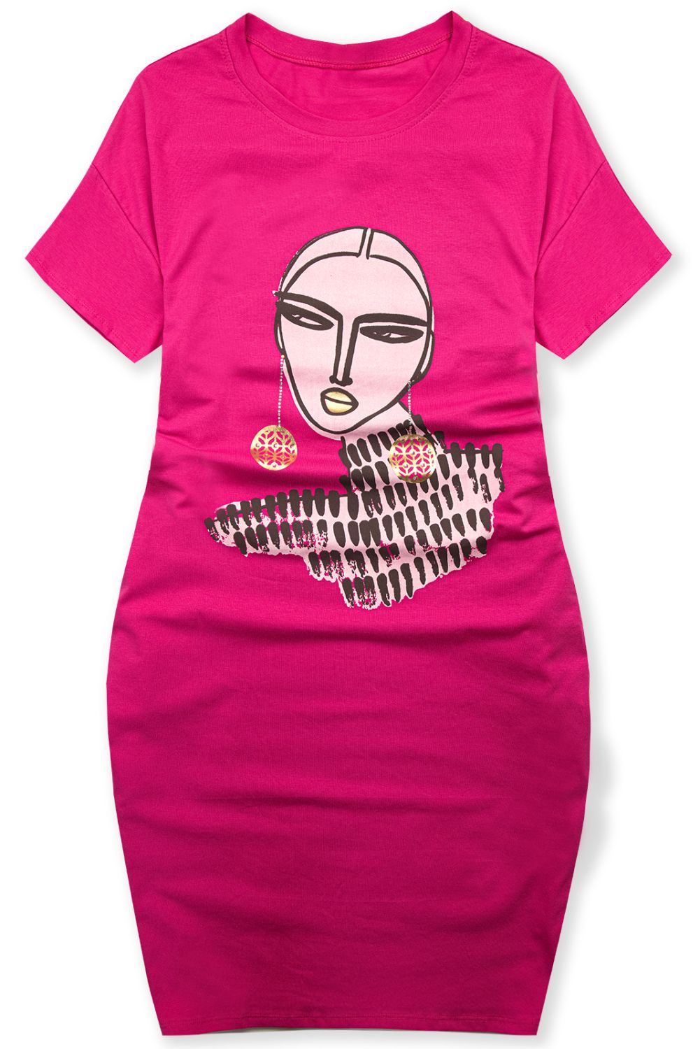 Rožnata - barva fuksije večja (plus size) obleka MODEL