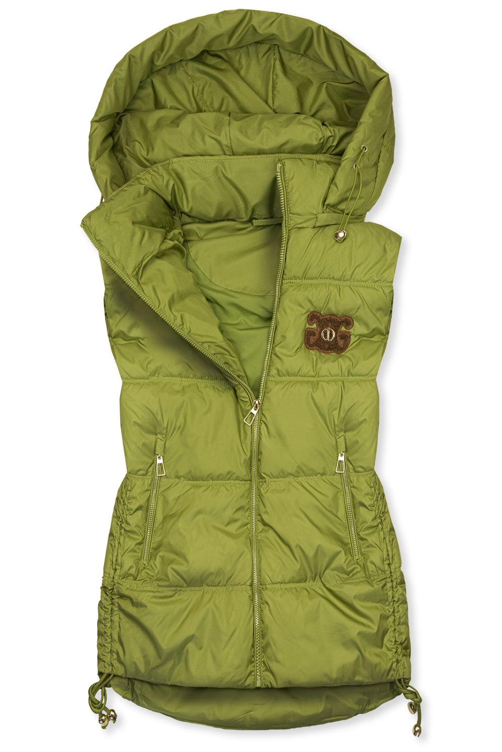 Ženski prešit brezrokavnik s snemljivo kapuco zelena