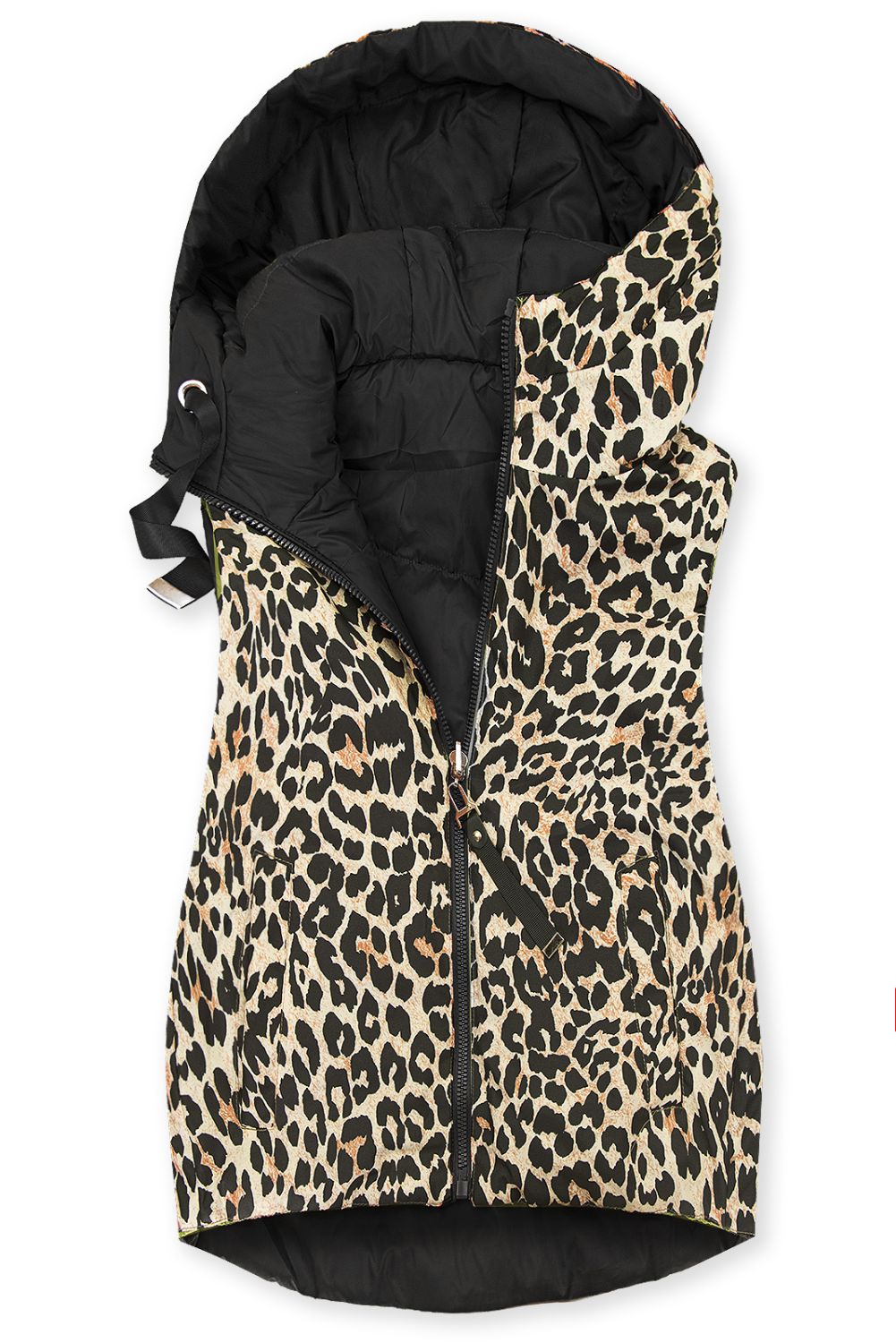 Dvostranski telovnik z leopardjim vzorcem, črna
