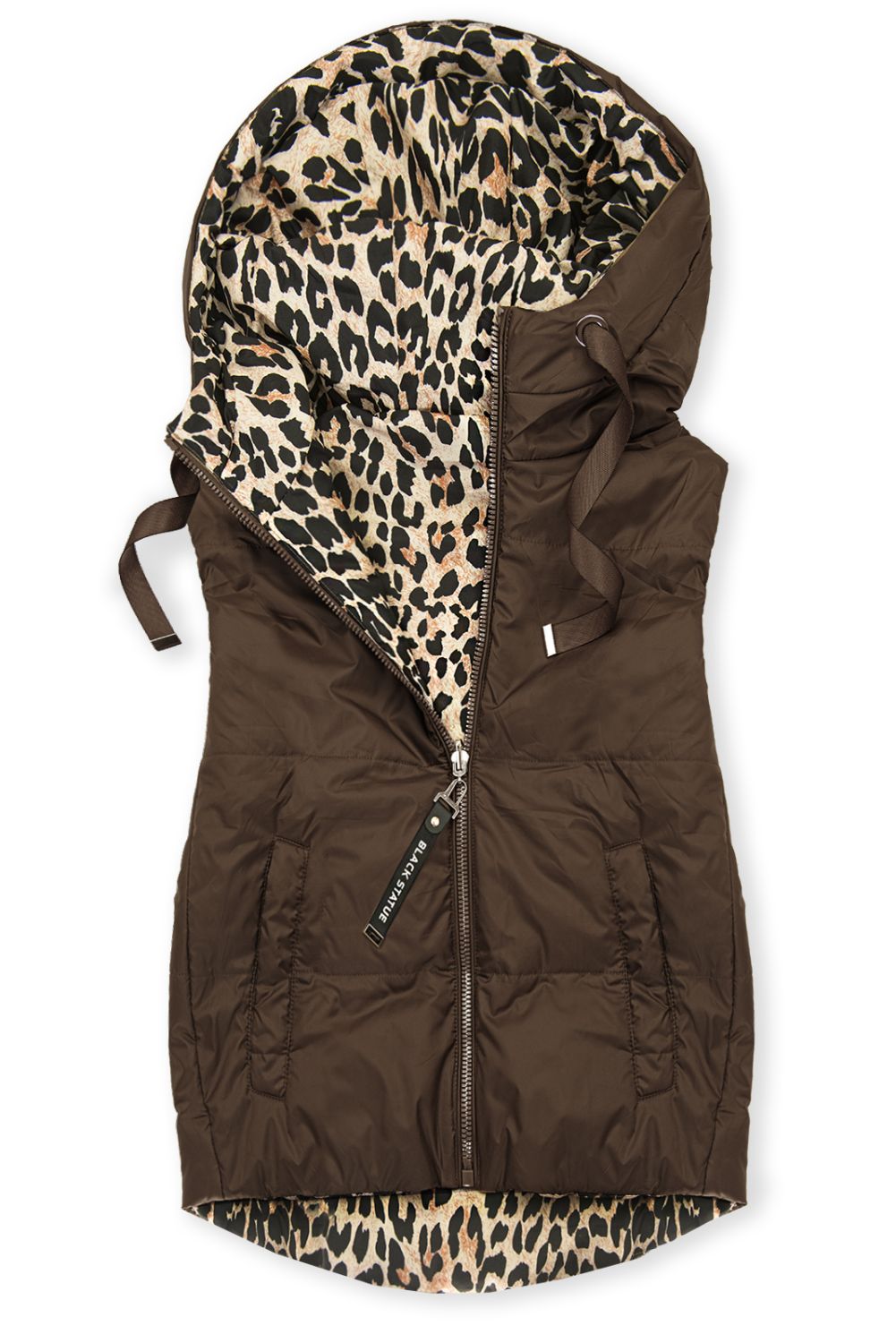 Dvostranski telovnik z leopardjim vzorcem, čokoladno rjava