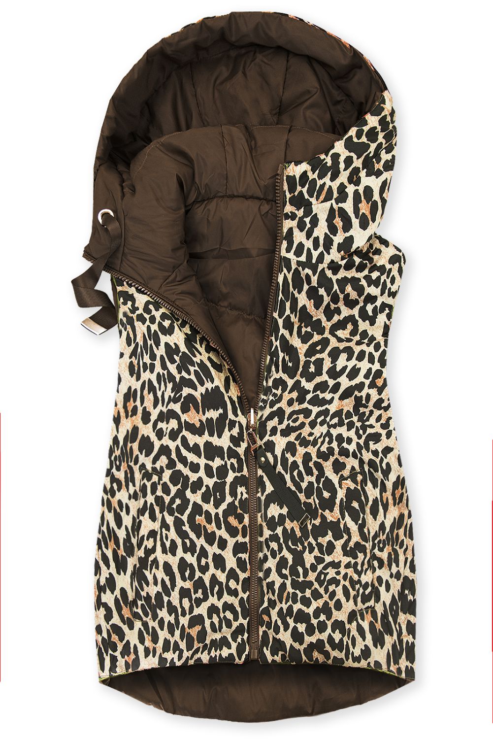Dvostranski telovnik z leopardjim vzorcem, čokoladno rjava