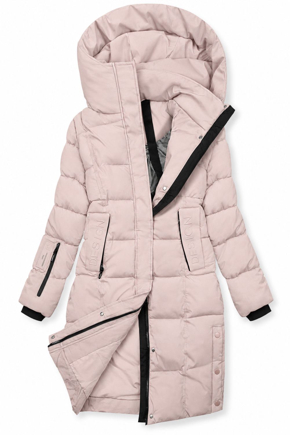 Ženska zimska jakna s kapuco roza DESIGN