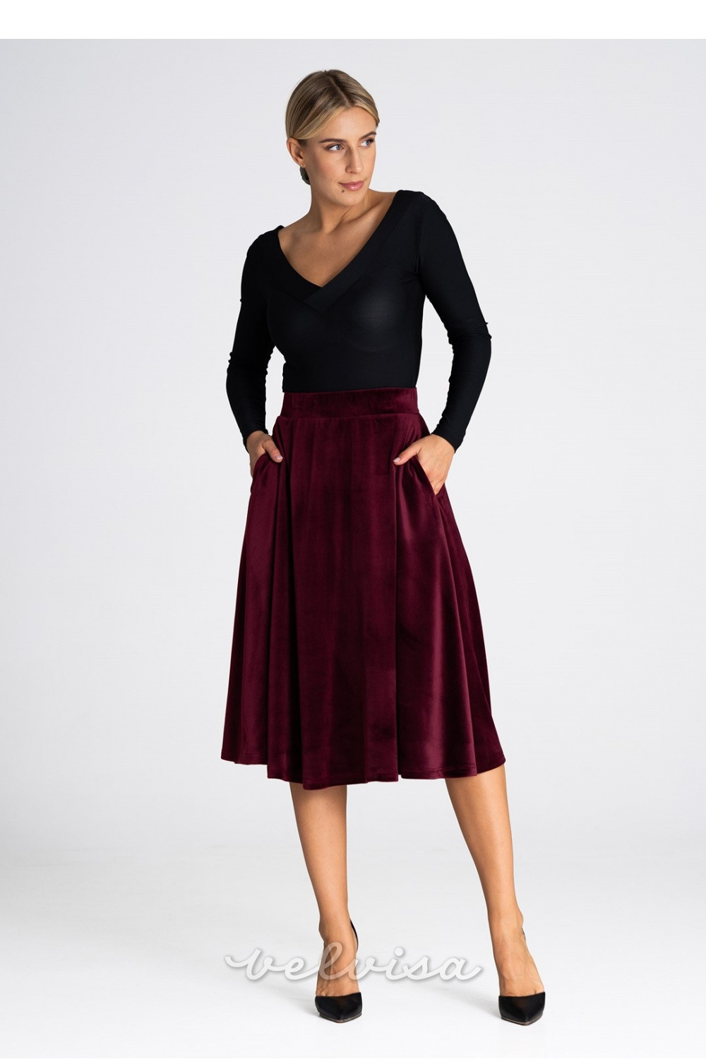 Elegantna midi krila v bordo barvi