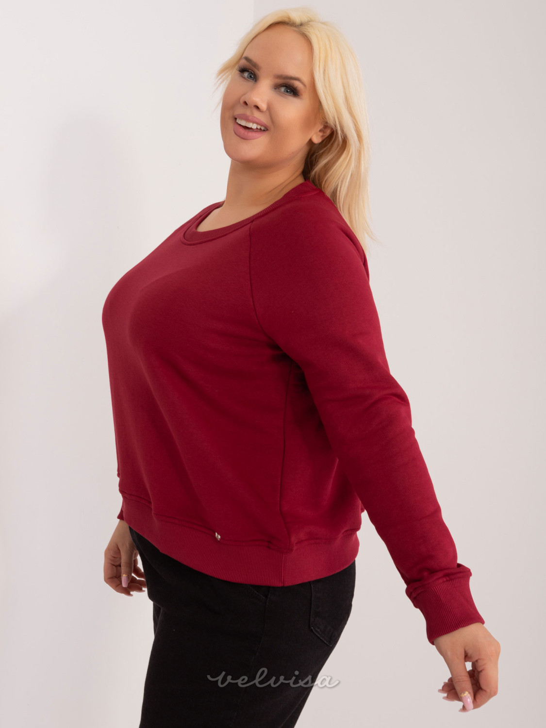 Bordo plus size pulover brez kapuce