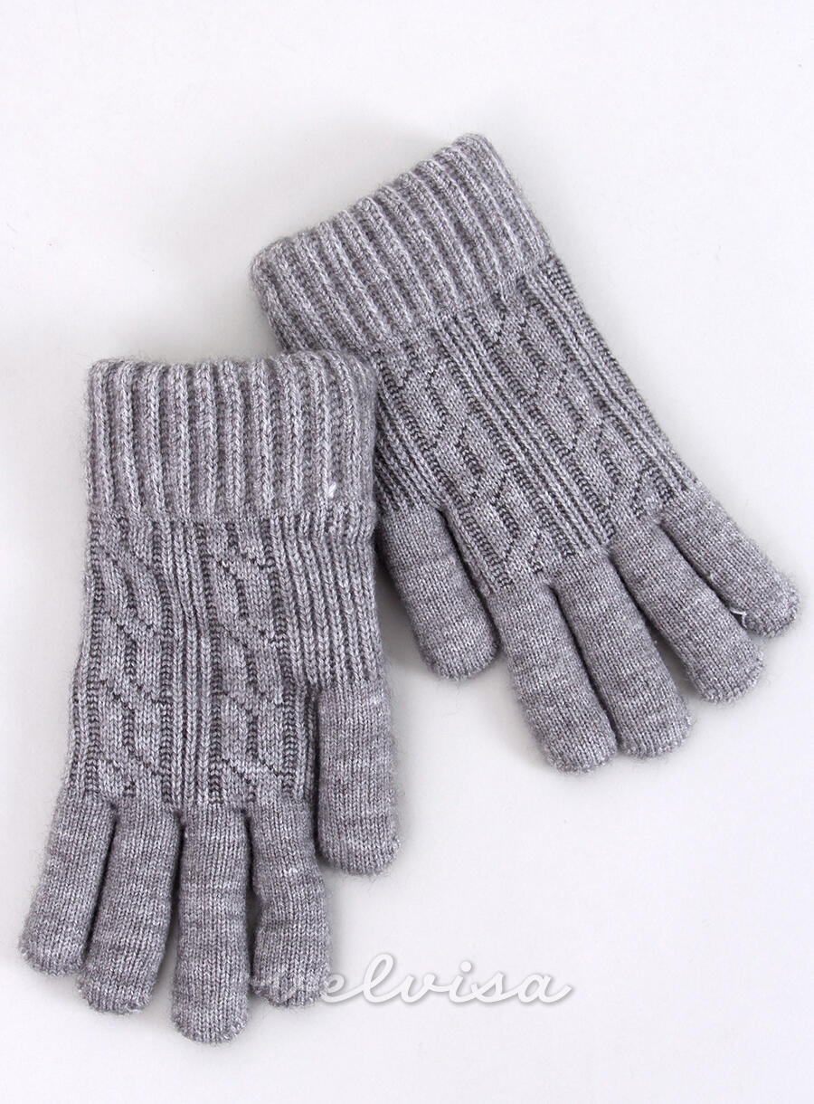 Rokavice s pletenim vzorcem temno sive