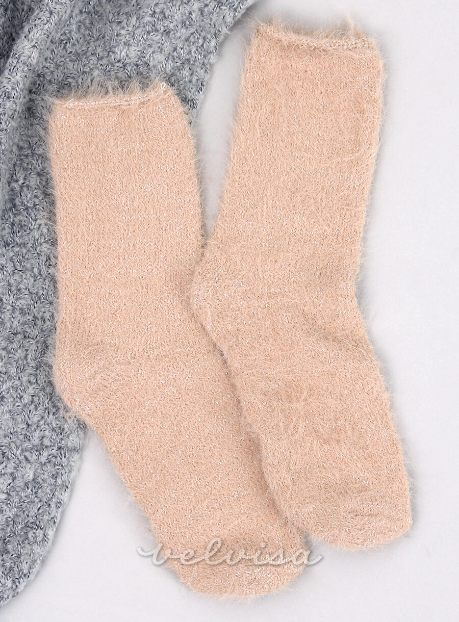 Ženske tople nogavice bež/bele/rožnate
