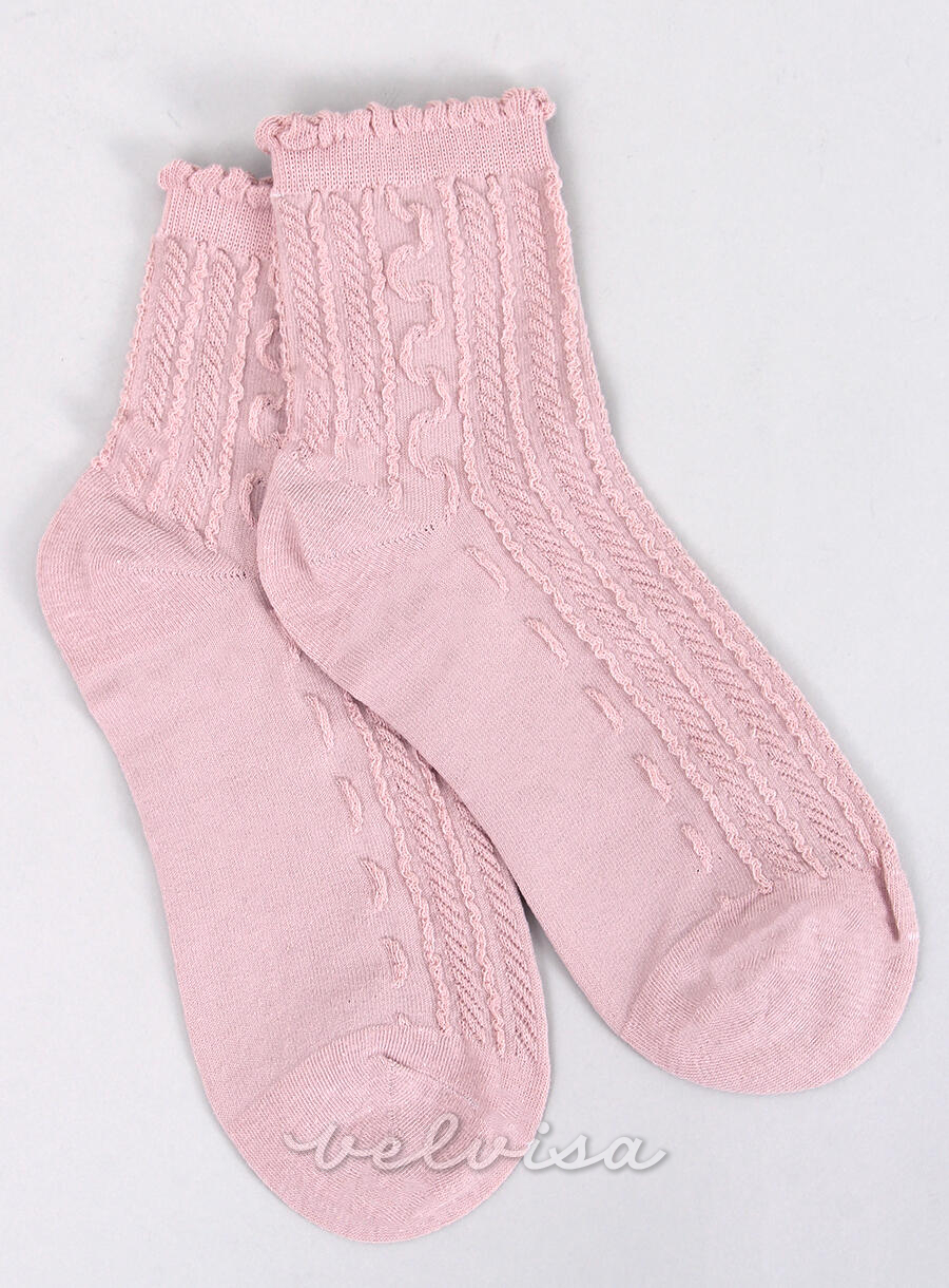 Rožnate ženske nogavice z volančki