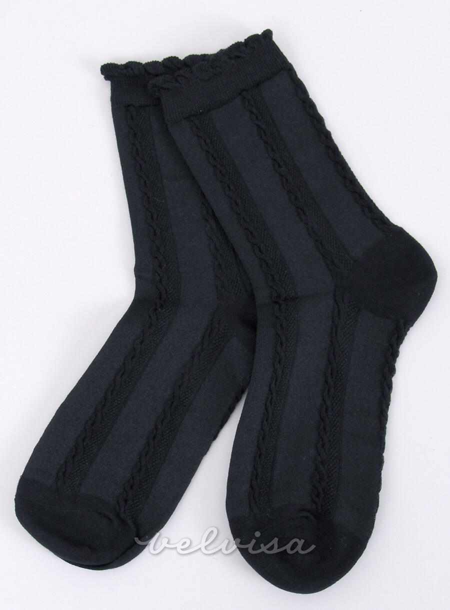 Črne nogavice s pletenim vzorcem 01