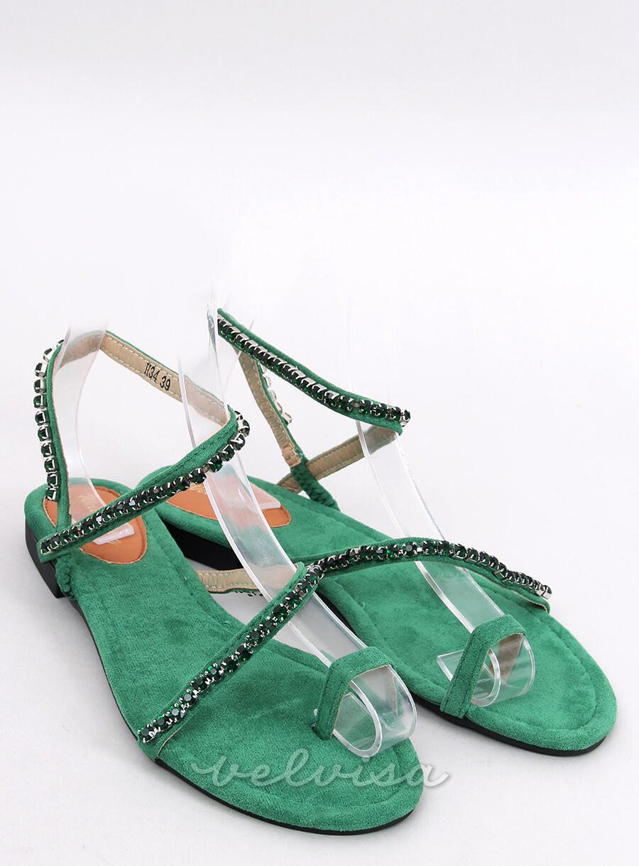 Zeleni ravni sandali s cirkoni
