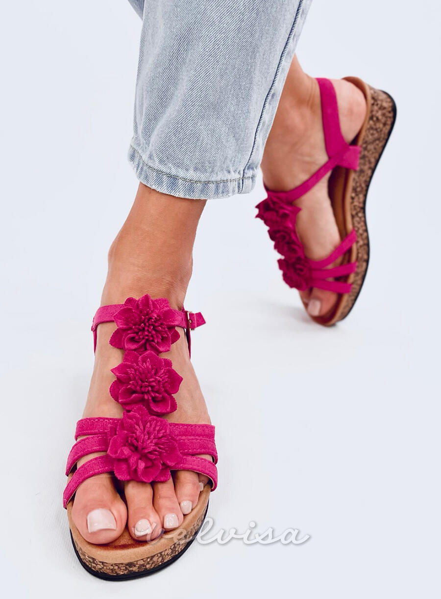 Rožnati (barva fuksije) sandali s peto iz plute