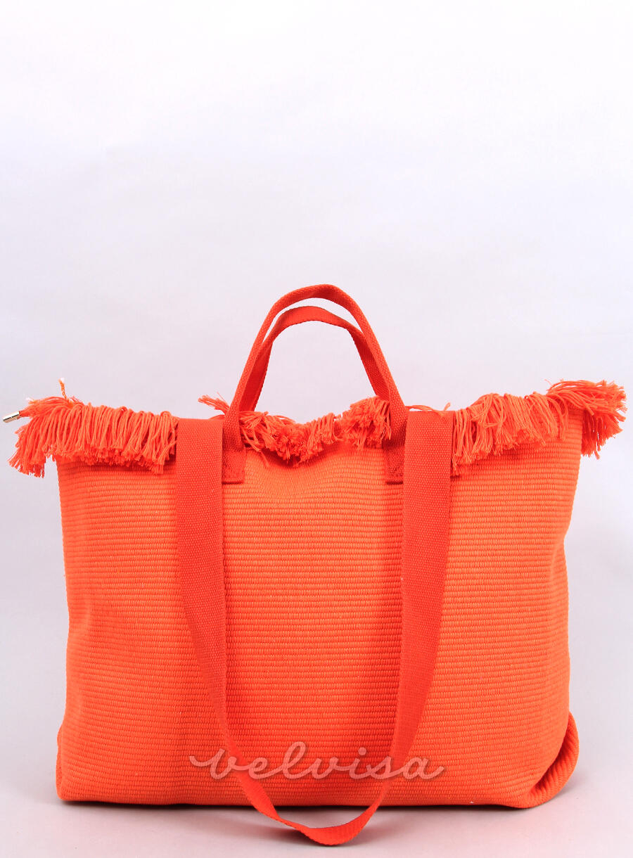 Oranžna torba za plažo z resicami