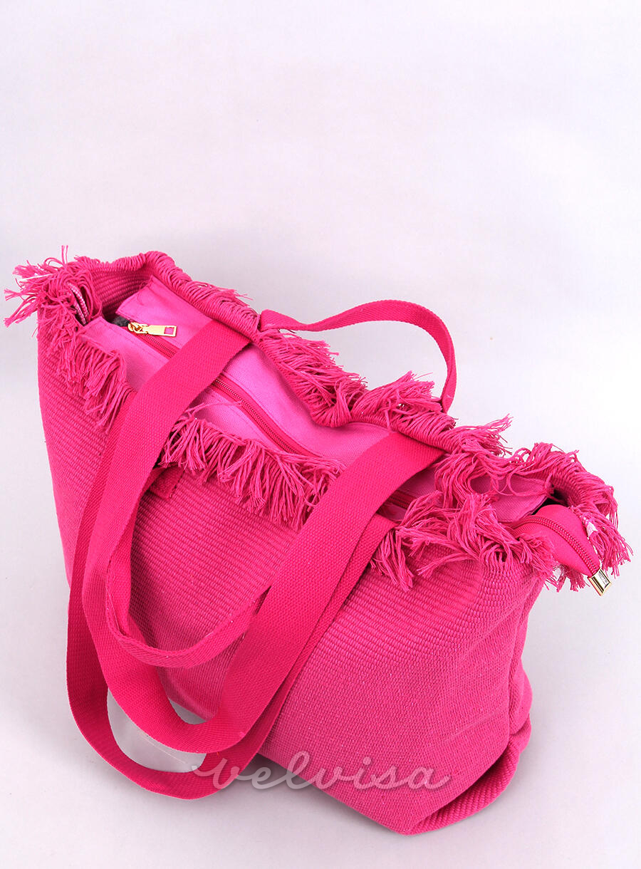 Rožnata torba za plažo z resicami