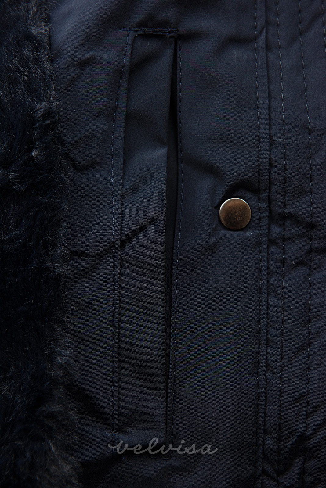 Temno modra zimska jakna z veliko kapuco