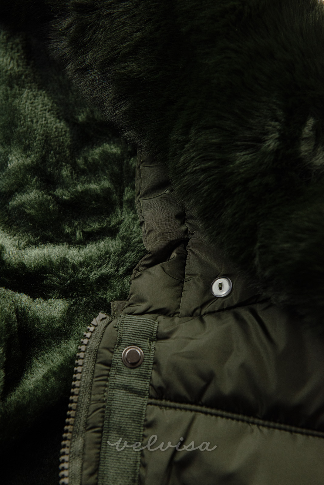 Zelena zimska jakna s plišem in krznom
