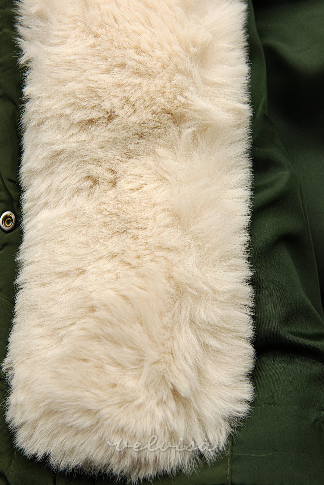 Vojaško zelena/krem prešita zimska bunda z nastavljivo širino pasu
