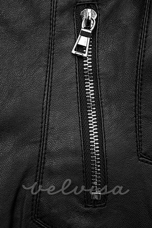 Črna jakna s podlogo z vzorcem - umetno usnje