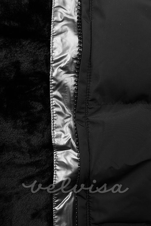 Črna zimska bunda s srebrno obrobo