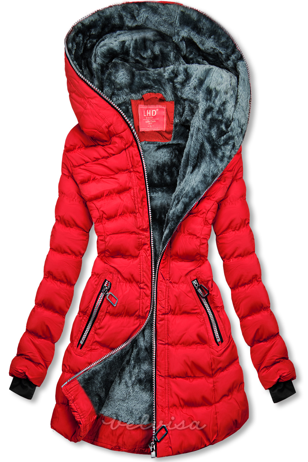 Zimska prešita jakna s kapuco rdeča