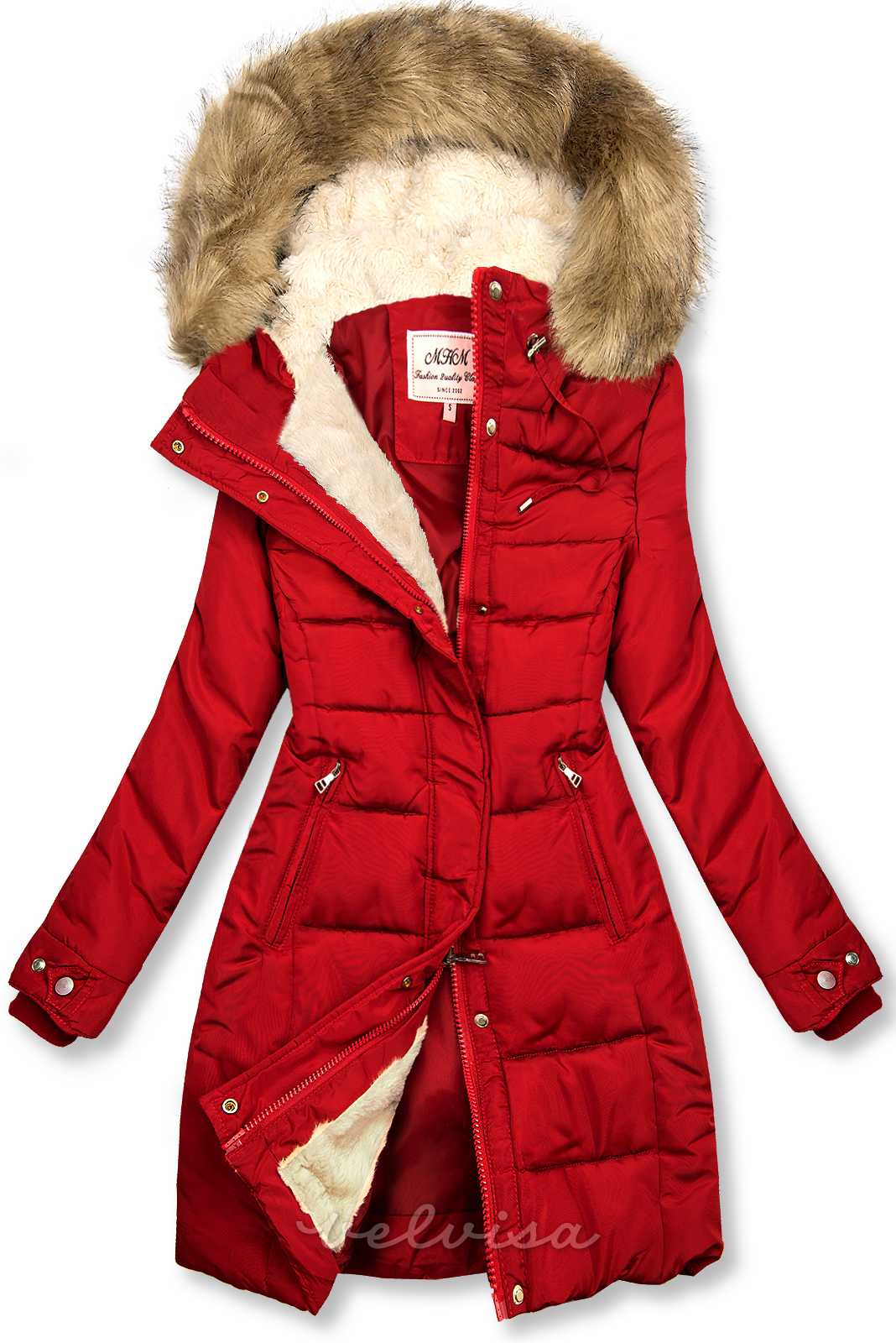 Rdeča prešita daljša zimska jakna