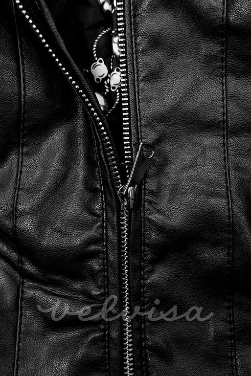 Črna jakna iz umetnega usnja