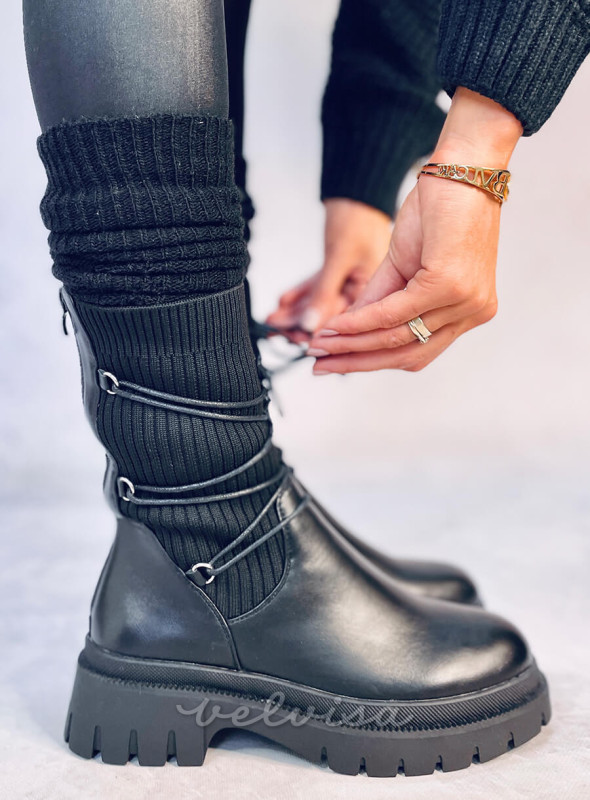 Ženski škornji z elastičnim zgornjim delom črni