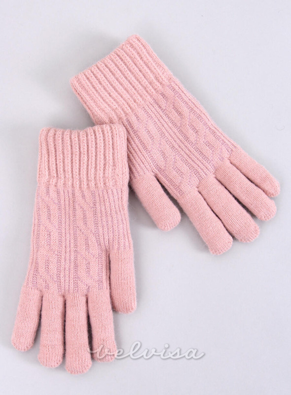 Rokavice s pletenim vzorcem rožnate