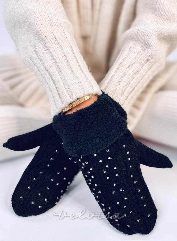 Okrašene ženske rokavice - palčniki črne