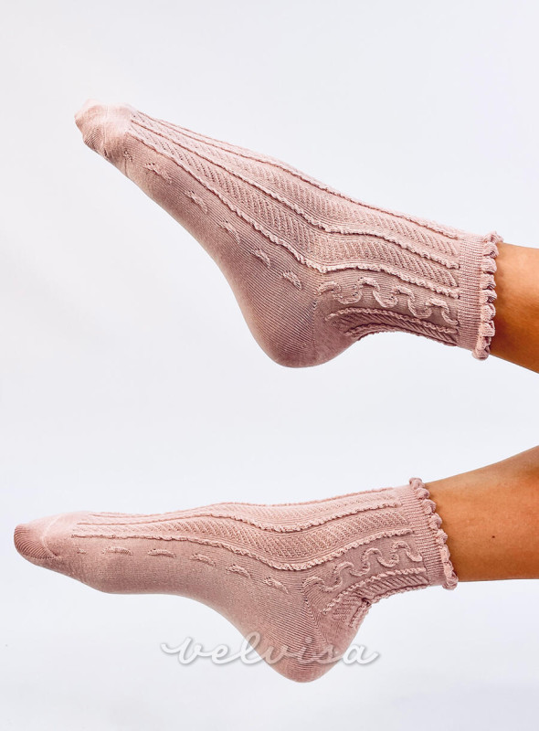 Rožnate ženske nogavice z volančki